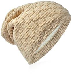 Miobo Beanie mit Innenfutter - warme Feinstrick-Mütze mit Flechtgitter Muster - sehr weich gefütterte Winter-Mütze für Damen & Herren (Flecht-Beige) von Miobo