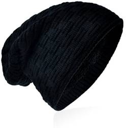 Miobo Beanie mit Innenfutter - warme Feinstrick-Mütze mit Flechtgitter Muster - sehr weich gefütterte Winter-Mütze für Damen & Herren - Schwarz von Miobo