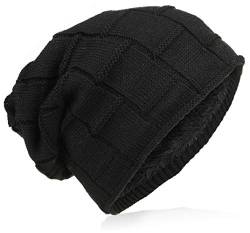 Miobo Beanie mit Innenfutter - warme Feinstrick-Mütze mit Flechtgitter Muster - sehr weich gefütterte Winter-Mütze für Damen & Herren - Schwarz von Miobo