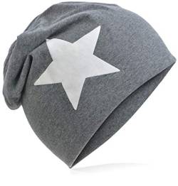 Miobo Jersey Slouch Beanie Long Mütze Unisex Stern Baumwolle Baby Kinder Damen Herren Groß Stern Anthrazit 54 von Miobo