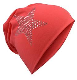 Miobo Kinder Slouch Beanie Mütze,Baumwolle,Strass Stern Coral 43 von Miobo