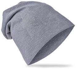 Miobo Kinder Slouch Beanie Mütze,Baumwolle,Strass Stern Grau 59 von Miobo