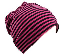 Miobo Kinder Slouch Beanie Mütze,Baumwolle,Streifen (DE/NL/SE/PL, Numerisch, 48, 53, Magenta/Schwarz) von Miobo