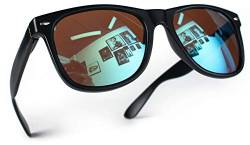 Miobo Retro Sonnenbrille, verspiegelt, Nerd-Design, Unisex, Club-Stil, UV400 (L, Schwarz Blau) von Miobo