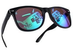 Miobo Retro Sonnenbrille, verspiegelt, Nerd-Design, Unisex, Club-Stil, UV400 (L, Schwarz Karibikblau) von Miobo