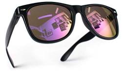 Miobo Retro Sonnenbrille, verspiegelt, Nerd-Design, Unisex, Club-Stil, UV400 (L, Schwarz Lila) von Miobo