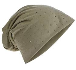 StrassNieten Jersey Slouch Beanie Long Mütze mit edler Strass-Nieten Applikation Unisex Unifarbe Herren Damen Trend Sand von Miobo