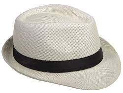 Strohhut Panama Fedora Trilby Gangster Hut Sonnenhut mit Stoffband Farbe:-Champagner (Strohhut) Gr:-54 von Miobo