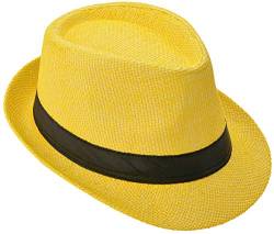 Strohhut Panama Fedora Trilby Gangster Hut Sonnenhut mit Stoffband Farbe:-Gelb (Strohhut) Gr:-54 von Miobo