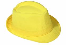 Strohhut Panama Fedora Trilby Gangster Hut Sonnenhut mit Stoffband Farbe:-Gelb Gr:-58 von Miobo