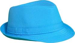 Strohhut Panama Fedora Trilby Gangster Hut Sonnenhut mit Stoffband Farbe:-Himmelblau Gr:-58 von Miobo