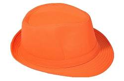 Strohhut Panama Fedora Trilby Gangster Hut Sonnenhut mit Stoffband Farbe:-Orange Gr:-54 von Miobo