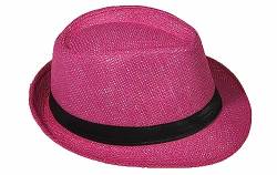 Strohhut Panama Fedora Trilby Gangster Hut Sonnenhut mit Stoffband Farbe:-Pink (Strohhut) Gr:-56 von Miobo