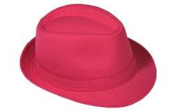 Strohhut Panama Fedora Trilby Gangster Hut Sonnenhut mit Stoffband Farbe:-Pink Gr:-58 von Miobo