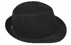 Strohhut Panama Fedora Trilby Gangster Hut Sonnenhut mit Stoffband Farbe:-Schwarz (Strohhut) Gr:-58 von Miobo