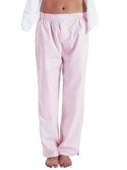 Miolasay Damen-Pyjamahose mit weitem Bein, Kordelzug, lässig, gestreift, locker, gerade, lange Hose mit Taschen, Streetwear, C-pink, M von Miolasay