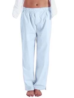 Miolasay Damen-Pyjamahose mit weitem Bein, Kordelzug, lässig, gestreift, locker, gerade, lange Hose mit Taschen, Streetwear, C-sky blau, S von Miolasay