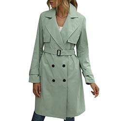 Miolasay Damen Zweireihiger Trenchcoat Klassischer Revers Mantel Slim Oberbekleidung Wasserdichter Mantel mit Gürtelschnalle, A-grün, 46 von Miolasay