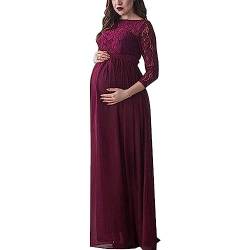 Miolasay Umstandskleid für Fotografie, Chiffon, schulterfrei, elegantes Kleid, vorne geteilt, lange Schwangerschaftskleider für Fotoshootings, B-Rot, L von Miolasay