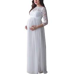 Miolasay Umstandskleid für Fotografie, Chiffon, schulterfrei, elegantes Kleid, vorne geteilt, lange Schwangerschaftskleider für Fotoshootings, B-weiß, X-Large von Miolasay