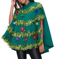 Miolasay Weihnachtsbaum Poncho Kostüm Erwachsene Schleife Ball Dekor Kapuze Umhang Party Prop für Cosplay Party, grün, Large von Miolasay