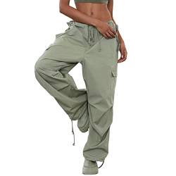 Miolasay Y2K Streetwear Damen-Hose, lockere Freizeithose, elastische Taille, weites Bein, Fallschirmhose, F-grün, M von Miolasay