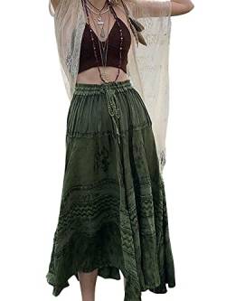 Y2K Damen Midirock Vintage Bedruckt Hohe Taille A-Linie Bodycon Midirock Fairy Grunge Rock Streetwear, D-Grün, 40 von Miolasay