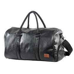 Mioy Großräumige Vintage Leder Herren Handgepäck Sporttasche Overnight Duffel Bag Damen Reisetasche für Wochenend Urlaub (Schwarz) von Mioy