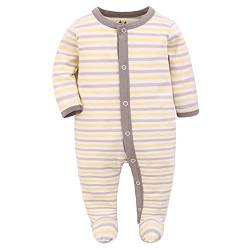 1PCS Baby Schlafstrampler Babychlafanzug Babyschlafsack Baumwolle mit Füßen mit knöpfen Gr. 56 62 68 für Junge Mädchen Neugborenen (gestreift, 56, Numeric_56) von Miracle Baby