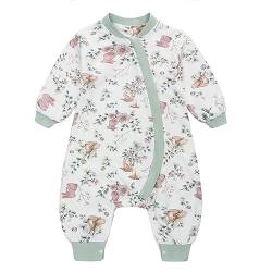 Baby Schlafsack mit Füßen 1 Tog Langarm Babyschlafsack Kinderschlafsack Baumwolle Schlafanzug für Jungen und Mädchen (Grün, M/80) von Miracle Baby