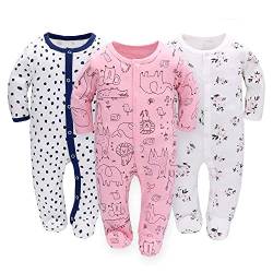 Schlafstrampler Baby Junge Maedchen 3er Unisex Pyjamas Baumwolle Strampler Jumpsuits Langarm Spieler Babykleidung mit 0-6 Monate von Miracle Baby