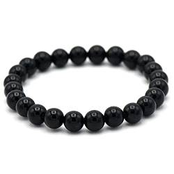 MINERAL MIRACLES Armband, runde Perlen, 8 mm, Naturstein, französische Handwerkskunst, mehr als 60 Auswahlmöglichkeiten (Onyx 8 mm) von Miracles Minéraux