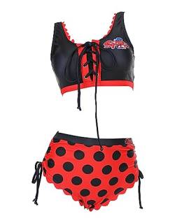 Miraculous Damen Ladybug Strand U-Ausschnitt Top mit hoher Taille Bottom Bikini Set Badeanzug Badeanzug Badeanzug, Schwarz und Rot, XL von Miraculous