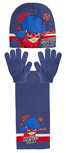 Miraculous Mädchen Marienkäfer 3-teiliges Winter-Set Kinder Wollmütze + Handschuh + Schal Set Gr. 3-5 Jahre, navy von Miraculous