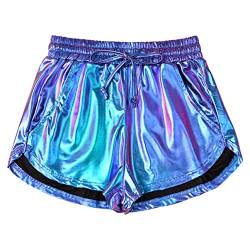 Damen Metallic Shorts Yoga Glänzend Funkeln Hot Kordelzug Outfit Kurze Hosen, Meerjungfrau, Groß von Mirawise