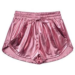 Damen Metallic Shorts Yoga Glänzend Funkeln Hot Kordelzug Outfit Kurze Hosen, Pink 2, Groß von Mirawise