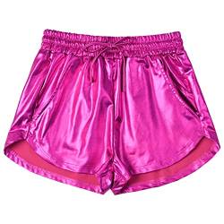 Damen Metallic Shorts Yoga Glänzend Funkeln Hot Kordelzug Outfit Kurze Hosen, Rose, X-Groß von Mirawise