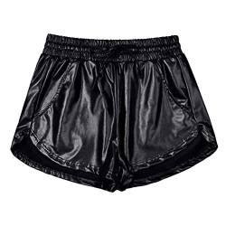 Damen Metallic Shorts Yoga Glänzend Glitzernd Hot Drawstring Outfit Kurze Hose, schwarz, Klein von Mirawise
