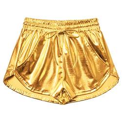 Damen Metallic-Shorts Yoga glänzend glitzernd Hot Drawstring Outfit kurze Hose, Gold 2, Groß von Mirawise