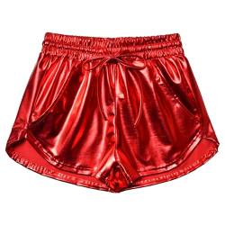 Mirawise Damen Metallic Shorts Yoga Glänzend Funkeln Hot Kordelzug Outfit Kurze Hosen, Glänzendes Rot, M von Mirawise