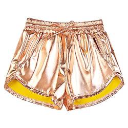 Mirawise Damen Metallic Shorts Yoga Glänzend Funkeln Hot Kordelzug Outfit Kurze Hosen, Goldene Rose-1, L von Mirawise