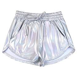 Mirawise Damen Metallic Shorts Yoga Glänzend Funkeln Hot Kordelzug Outfit Kurze Hosen, Metallic-Farbe, S von Mirawise