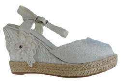 Miro Boho Chic Keilabsatz Ibiza Espadrilles Damen Plattform Schnürung Jute Damen Sandalen Damen Esparto Keile mit Spitze Schuhe Braut Hochzeit Böhmen Hochzeit, weiß, 39 EU von Miro Travel Wear