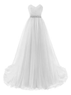 MisShow Brautkleid Weiss lang Partykleid Elegant Tüll Büstier Ballkleider Abiballkleider Maxilang Weiss 40 von MisShow