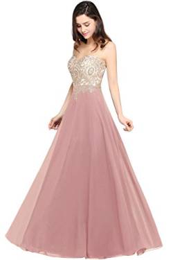 Misshow Abendkleid, schick, lang, mit Blumenapplikationen, durchbrochenes Chiffonkleid, Tiefenrosa., 36 von MisShow