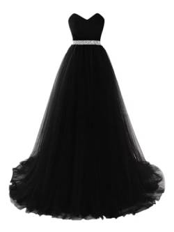 Misshow Ballkleid, lang, elegant, Vintage-Stil, schulterfrei, Pailletten, Damenkleid, lang, schick, Abend, Schwarz , 34 von MisShow