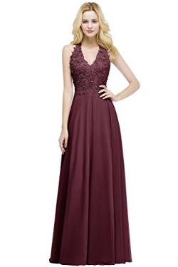 Misshow Cocktailkleid, lang, schick, für Hochzeit, mit Trägern, elegantes Damenkleid, bordeaux, 34 von MisShow