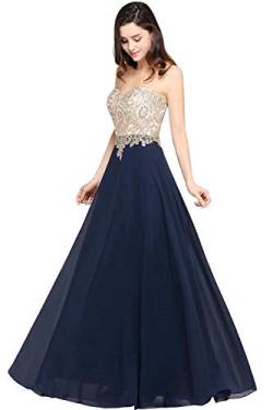 Misshow Schickes Abendkleid, lang, mit Blumenapplikationen, durchbrochen, aus Chiffon, marineblau, 36 von MisShow