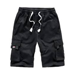 Misfuso 3/4 Hose Herren Shorts Herren kurz Sommer Baumwolle Cargohose Herren männer Schwarz 3XL von Misfuso