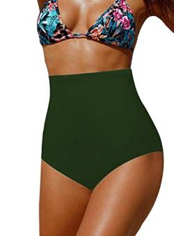 Misfuso Damen Badeshorts Badehose Hohe Taille Bauchkontrolle Kurze Badehose Badeanzug Schwimmhose Bikinihose Armeegrün S von Misfuso